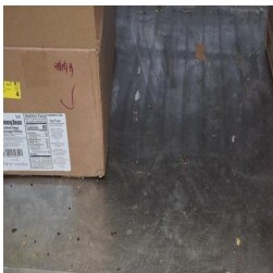 Storage area — no FIFO rotation, items on floor